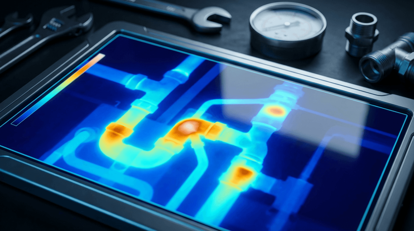 Thermal imaging camera screen showing a heat map of a wall